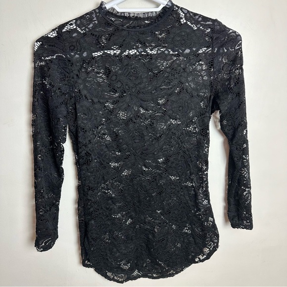 Lace Long Sleeve Top High Neck Stretch Women's size XL black READ DESCRIPTION - Picture 1 of 9